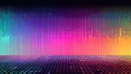 Abstract pastel neon rainbow pixel texture BG video screen. Tv pattern background with square noise effect  