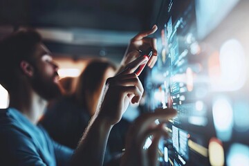 Collaborative Data Analysis Team Interacting with Interactive Display