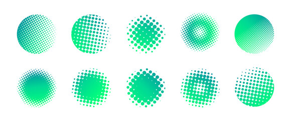 青緑のドットグラデーション　水玉　ハーフトーン　アメコミ　スクリーントーン　パターンセット