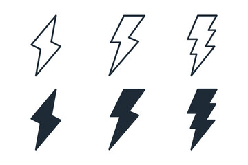 Lightning, energy, power. Set of vector linear icons isolated on white background.