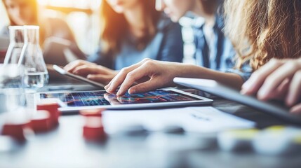 Collaborative Teamwork on Digital Tablets in a Modern Office Setting