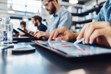 Collaborative Teamwork Professionals Using Tablets in Modern Office