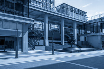 Modern Architectural Design in Blue Tones at Urban Landscape