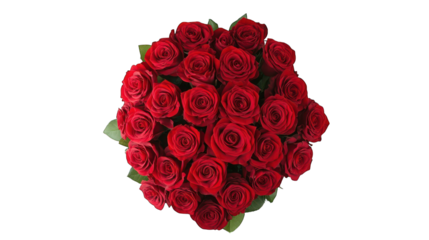 bouquet of red roses heart shape top view isolated on white background