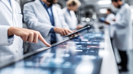 Collaborative Medical Professionals Analyzing Data on Interactive Touchscreen Display