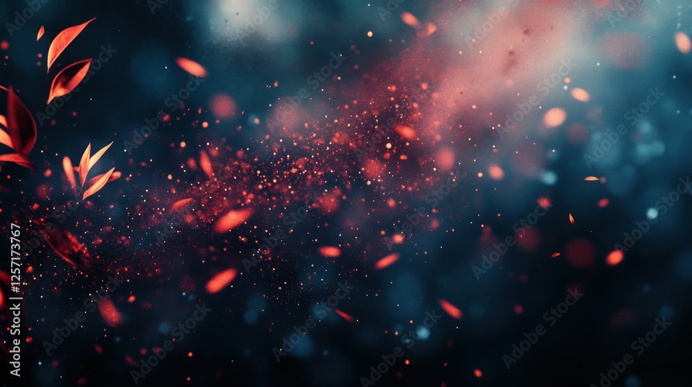 Aufkleber abstract scattering of particles and leaves in a dark space