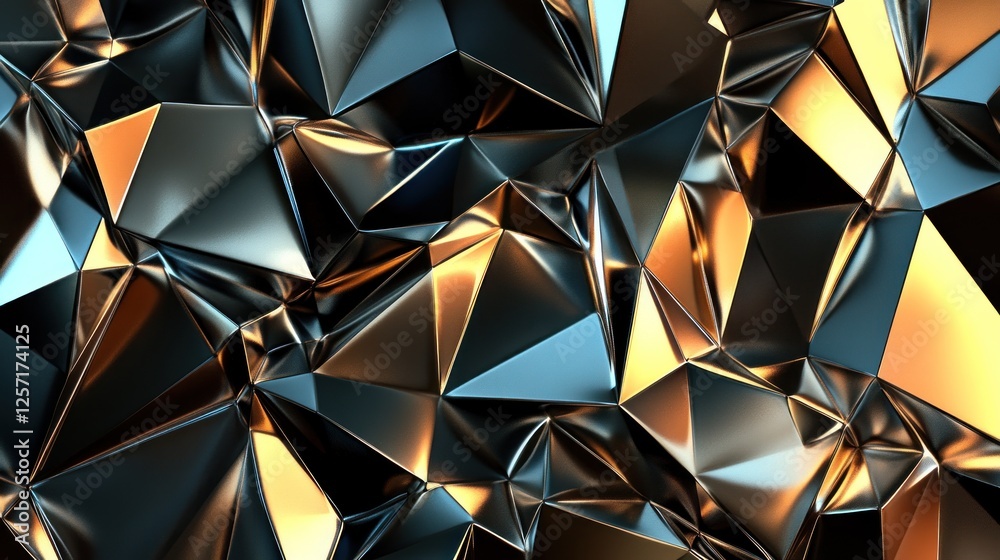 Poster faceted geometric surface with reflective and light playing properties
