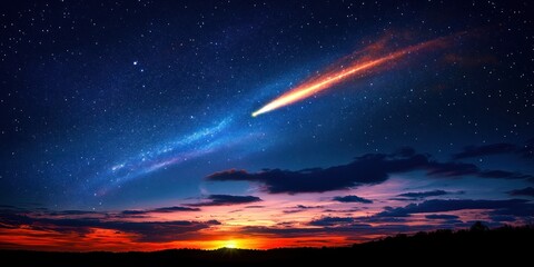 Obraz premium Comet Streaking Across Night Sky During Sunset