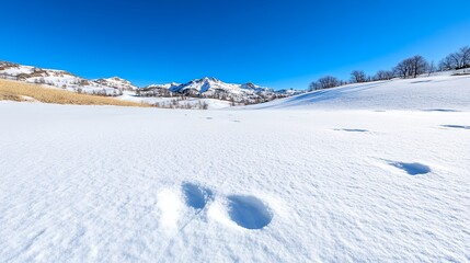 Obraz premium Serene Winter Landscape Pristine Snowfield and Majestic Mountains