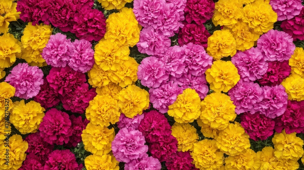 Poster multicolored marigolds in full bloom create a vibrant garden display