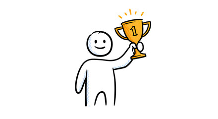 Stick Figure Holding Golden Trophy Celebrating Success and Achievement Concept