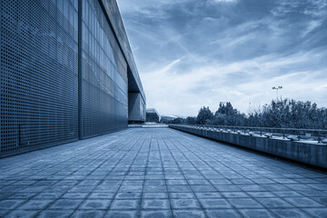Modern Architectural Perspective in Blue Tones with Open Space