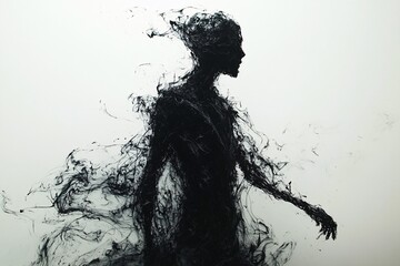 Fototapeta premium Dark Figure Dissolving Into Abstract Smoke