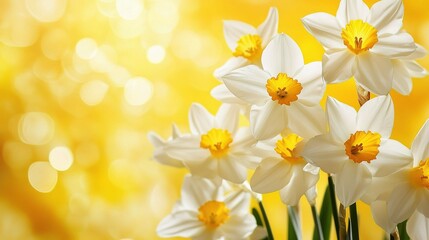 Fototapeta premium Vibrant White and Yellow Spring Flowers Against Yellow Background