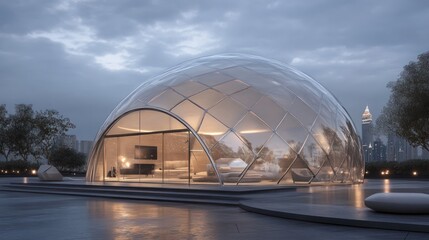 Obraz premium Futuristic Glass Dome Residence: A Modern Architectural Marvel