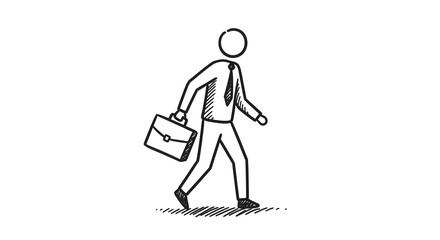 Business Man Walking with Briefcase Line Art Style Hand Drawn