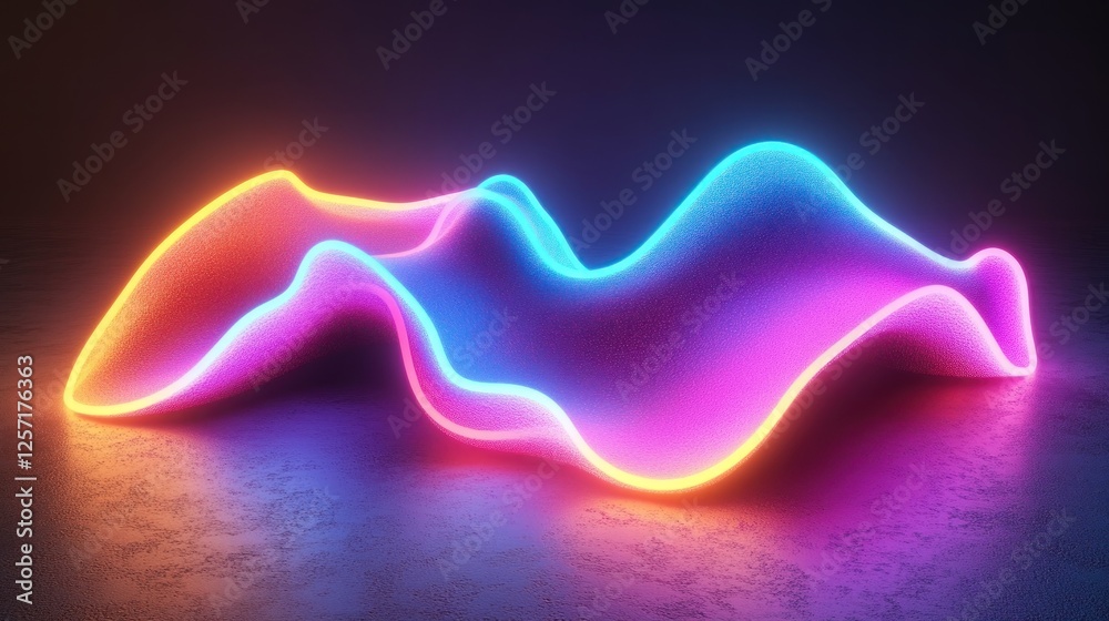 Poster Abstract form illuminated by neon gradient lights on surface