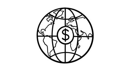 Obraz premium Global Finance Icon World with Dollar Sign Shows International Economy