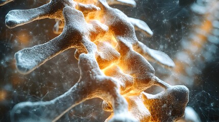 Detailed 3D Render of Human Spine Vertebrae with Glowing Core Medical Illustration
