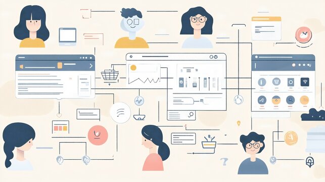 Creative schematic illustrating the development of personalized customer experiences in ecommerce emphasizing user feedback and satisfaction