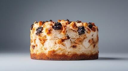 Round nut cake on grey background. Delicious bakery treat
