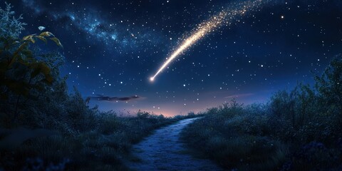 Fototapeta premium Starry Night Path With A Shooting Star Above