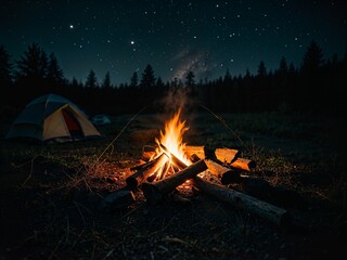 Camp fire in the night time