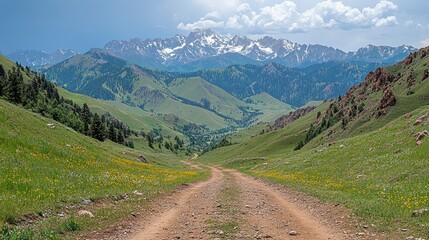 Fototapeta na wymiar Mountain valley road, scenic view, summer, travel
