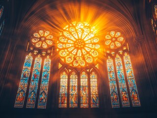 Glorious Stained Glass Rose Window Cathedral Sunlight