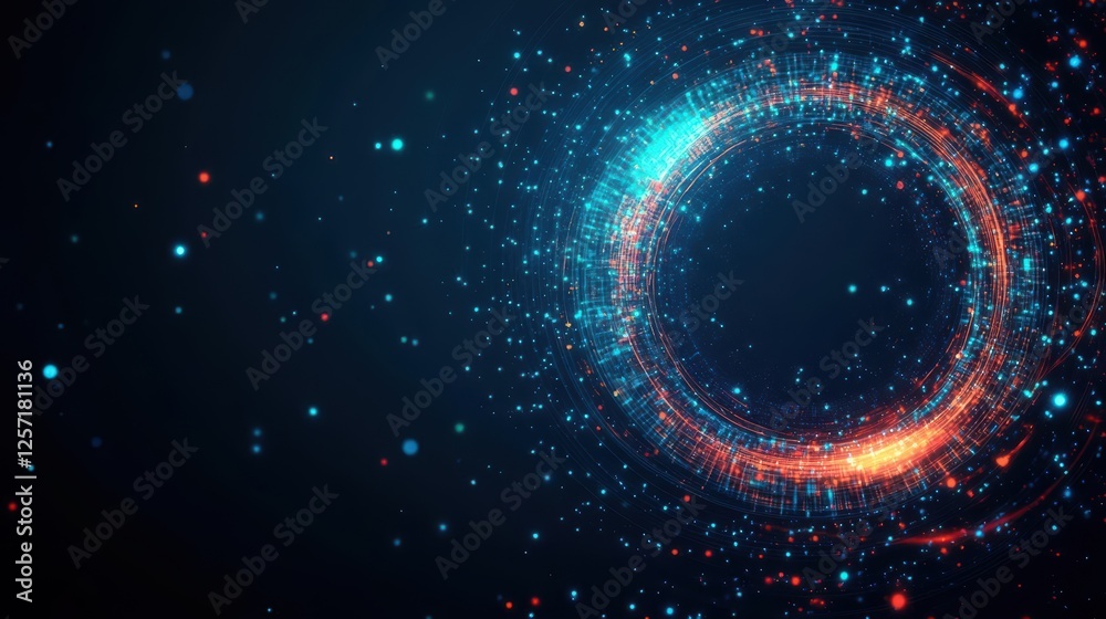 Aufkleber Circle formed by glowing particles and dots on a dark background creating an abstract design