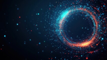 Circle formed by glowing particles and dots on a dark background creating an abstract design