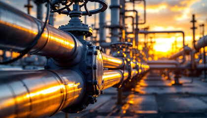 Industrial infrastructure with multiple pipelines and valves for district heating