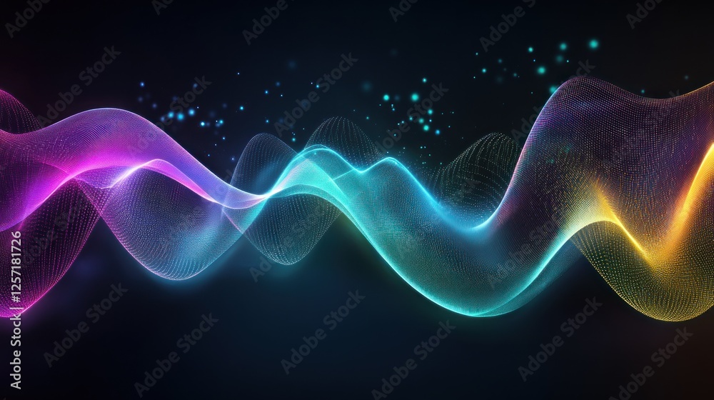 Poster abstract gradient flowing waves in a futuristic digital landscape