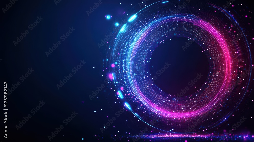 Poster Neon light circle glowing against a dark background in a captivating visual display of colors