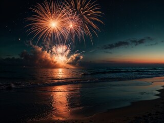 fireworks over the sea