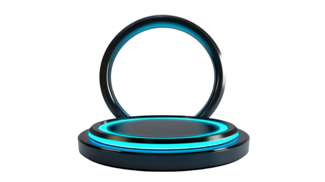 Futuristic blue neon platform display stand