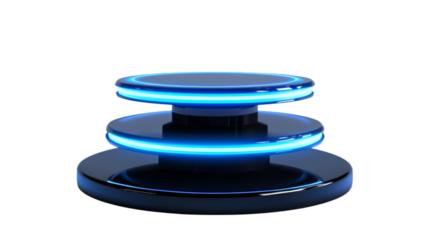 Futuristic glowing blue platform display stand