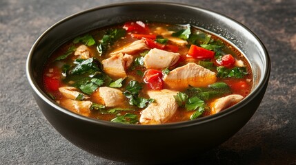 A hot and spicy Thai soup with chicken breast, called Jungle Curry.