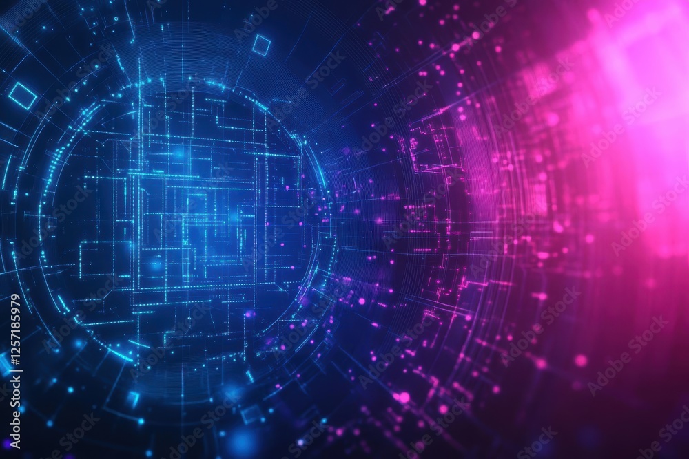 Aufkleber Blue and pink abstract background featuring circular lines and patterns in vibrant color scheme
