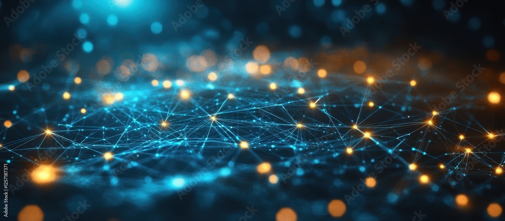 Wall mural abstract digital network background with glowing nodes and connections in a futuristic technology co