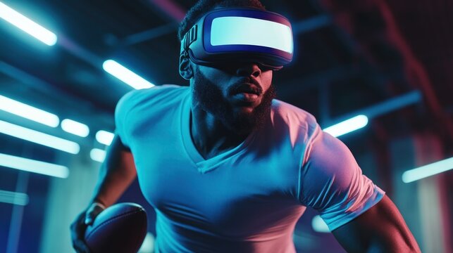 Immersive football training, athlete embracing virtual reality experience
