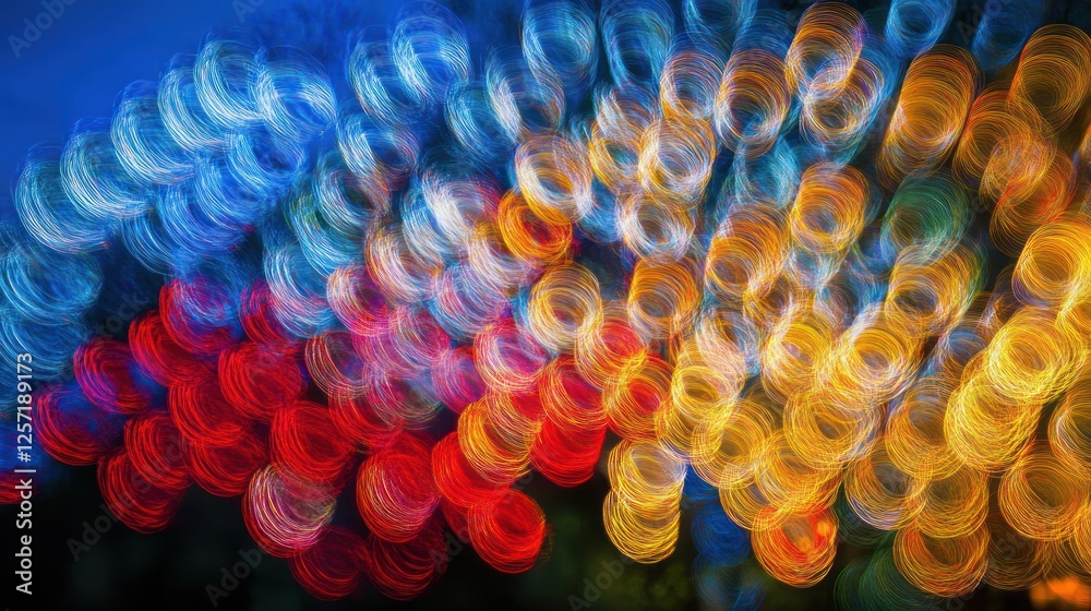 Poster Abstract bokeh lights blend colors into swirling circular shapes