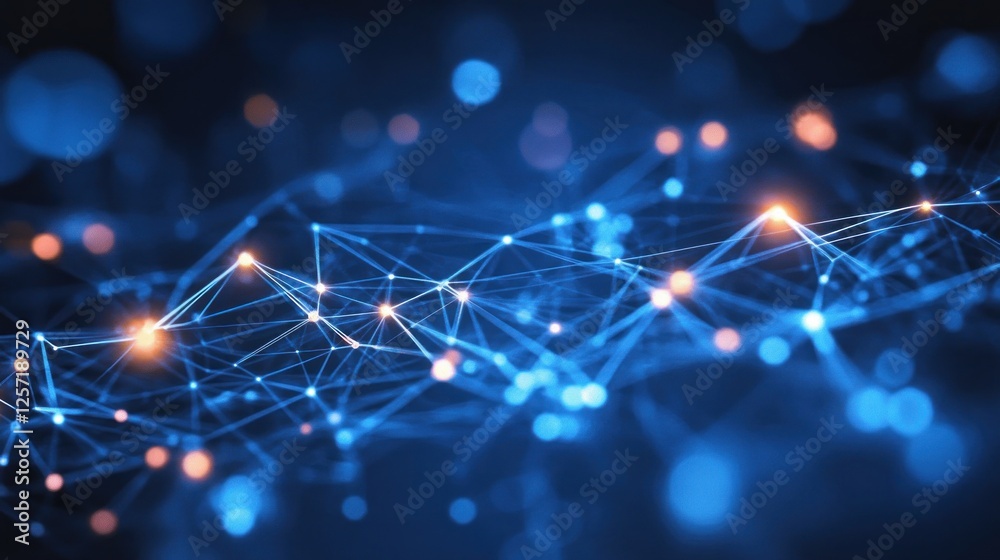 Poster abstract network connection concept with orange and blue blurred lights