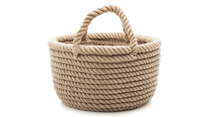 Obraz premium Beige rope basket, storage, home decor, white background