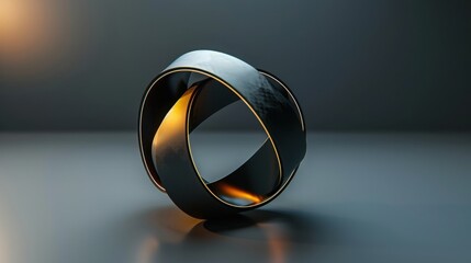 Abstract Metallic Mobius Strip 3D Render with Golden Interior Glow