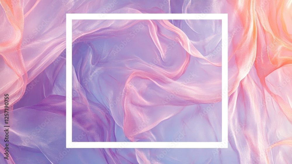 Poster delicate chiffon fabric flows gracefully with a square frame overlay