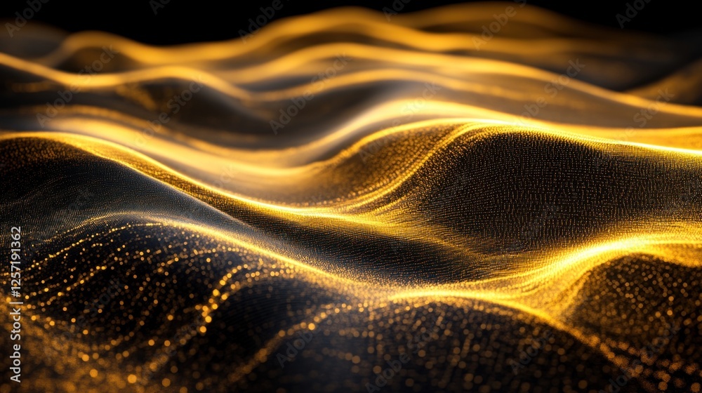 Poster abstract golden waves flow against a dark textured background