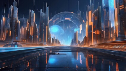 A digital futuristic representation of cybersecurity showcasing a black padlock at the center