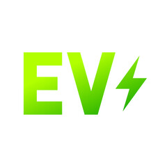 EV with lightning bolt icon symbol, Electric vehicle, Charging point logotype, Eco friendly vehicle concept, Vector illustration