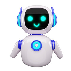 Happy robot. 3d ai character, chat bot mascot isolated on white background, GPT chatbot icon. Artificial intelligence, trendy technology, support service, funny automation computer 